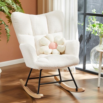 NicBex Velvet Fabric Glider Rocking Chair,Upholstered Nursery Rocking Chairs with High Backrest,Cozy Rocking Chair,Nursing Chair for Bedroom,Beige