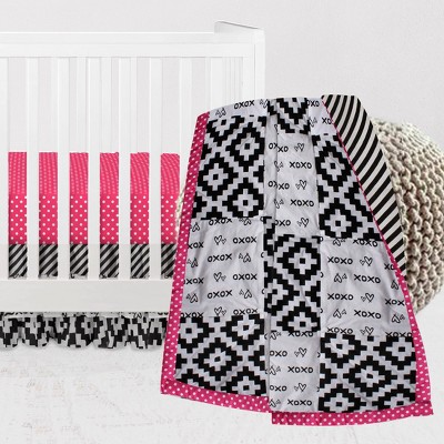 Bacati - Love  Black Fuschia 3 pc Crib Bedding Set