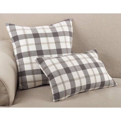 Gray and White Plaid Cotton Down Throw Pillow, 12" x 20"