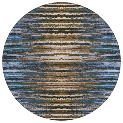 Blue Brown And Sky Blue Striped Washable Indoor Outdoor Area Rug