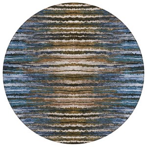Blue Brown And Sky Blue Striped Washable Indoor Outdoor Area Rug - 1 of 4