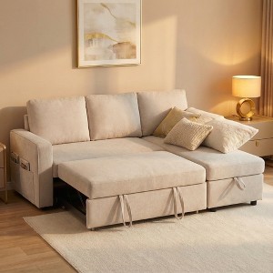 Dyonery 81" Pull Out Sofa Bed with Storage Chaise, Convertible L-Shaped Sectional Couch with USB Charging Ports - 1 of 4