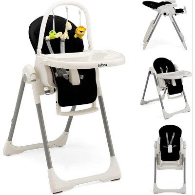 Infans Foldable High Chair for Babies and Toddlers with 7 Different Heights 4 Reclining Backrest Seat, Removable Tray Rear Wheels with Locks, Black