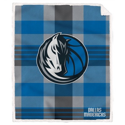 NBA Dallas Mavericks Plaid Steel Royal Plush Faux Shearling Blanket