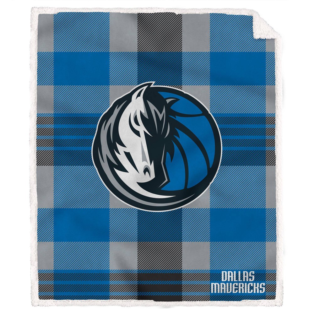 Photos - Duvet NBA Dallas Mavericks Plaid Steel Royal Plush Faux Shearling Blanket