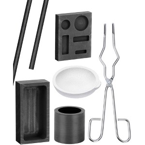 7 Pieces Graphite Torch Melting Casting Kit Including 2 Graphite Mold,2 Graphite Crucibles,2 Graphite Rods,1 Tong for Melt - 1 of 4