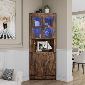 Corner Cabinet with Lights, Tall Corner Storage Cabinet with Glass Door, Adjustable Shelves, for Living Room, Kitchen, Bathroom - 1 of 4