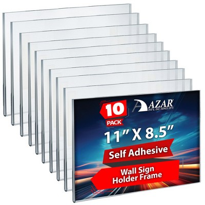 Azar Displays Self Adhesive Clear Acrylic Wall Sign Holder Frame 11" W x 8.5" H- Landscape/Horizontal, 10-Pack