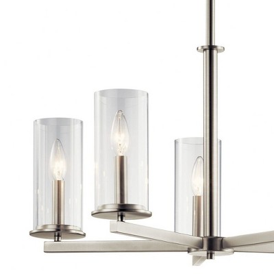 Transitional Crosby 5-Light Chandelier in Brushed Nickel with Clear Glass Shades