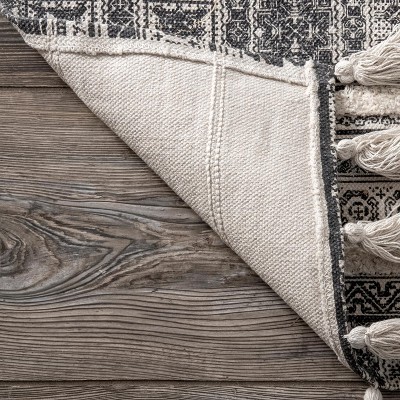 Handmade Gray Stripe Flat Woven Cotton Area Rug - 5' x 8'