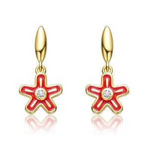 Guili Kids 14k Gold Plated Red Enamel Dangle Star Flower Earrings - 1 of 3