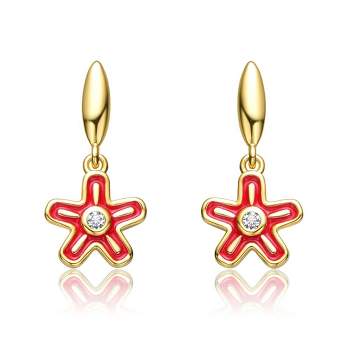 Guili Kids 14k Gold Plated Red Enamel Dangle Star Flower Earrings