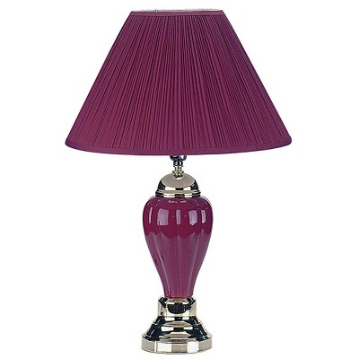 Vynxaria Tall Burgundy Ceramic Urn-Shaped Table Lamp with Linen Shade