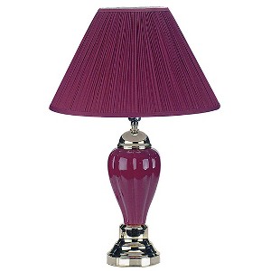 Vynxaria Tall Burgundy Ceramic Urn-Shaped Table Lamp with Linen Shade - 1 of 4