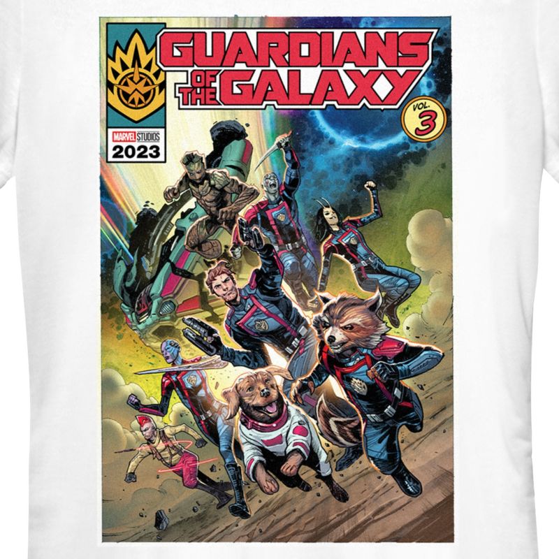 Juniors Womens Guardians of the Galaxy Vol. 3 Action Comic Book Poster T-Shirt, 2 of 5