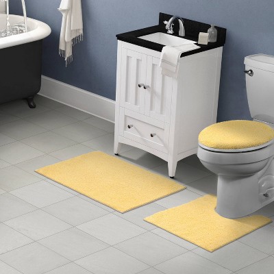 Soft Yellow Cotton 3-Piece Bath Rug Set with Latex Backing