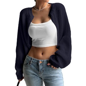 Coolmee Women's Bolero Shrug Sweater Open Front Cropped Cardigans Sweater Knit Fall Fashion Casual Long Sleeve Tops - 1 of 2