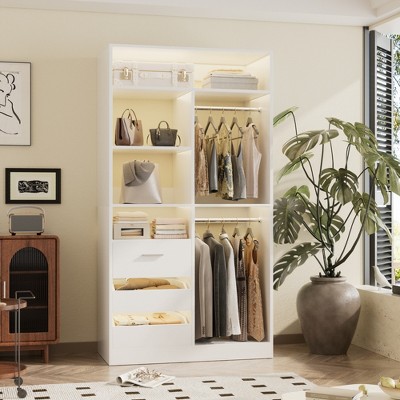 Besiost 36-In Closet Organizer with Wood Drawers, Freestanding Closet System with Hanging Rods
