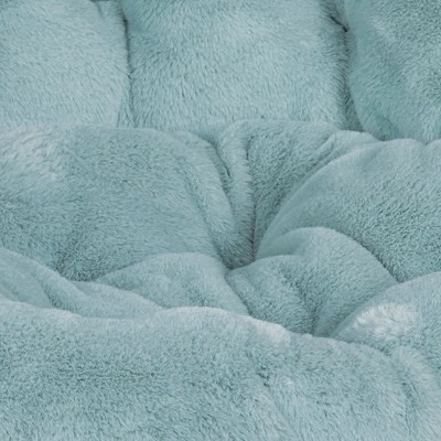 Dusty Aqua Faux Fur Oversized Folding Moon Chair with Gold Metal Frame