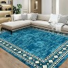 Contemporary Bordered Area Rug, Distressed Geometric Design, Soft Washable Low-Pile Non-Slip, Stain-Resistant and Non-Shedding, Blue, 8'x10' - 2 of 4