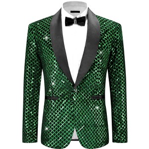 Lars Amadeus Men's Shawl Lapel Disco Prom Party Argyle Sequin Blazer - 1 of 4
