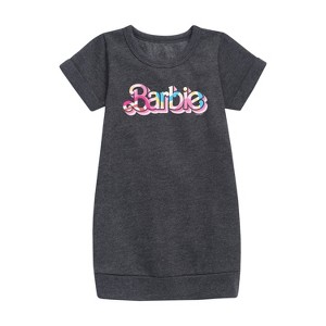 - Barbie - Pattern Colorful Graphic Short Sleeve Fleece Dress - 1 of 2