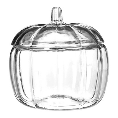 Clear Glass Pumpkin Halloween Candy Dish Decorative Jar