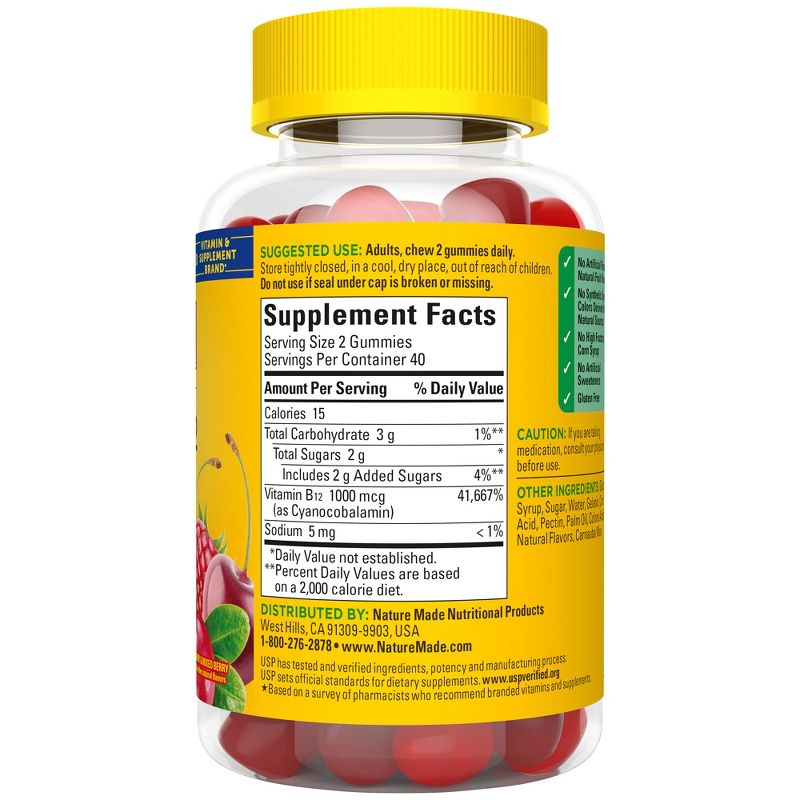 Nature Made Energy Vitamin B12 1000 mcg Gummies - Cherry &#38; Mixed Berry - 80ct, 3 of 14