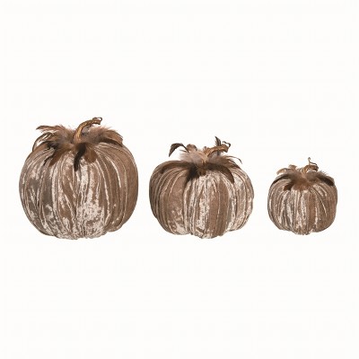 Transpac Foam Multicolor Harvest Velvet Feathered Pumpkins Set of 3