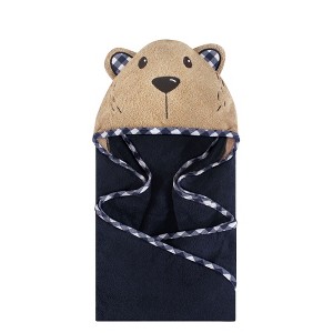 Hudson Baby Infant Boy Cotton Animal Face Hooded Towel, Plaid Bear, One Size - 1 of 1