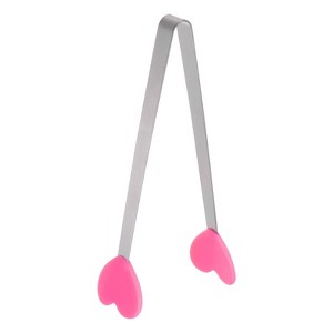 Unique Bargains Stainless Steel Silicone Tips Heart Shape Food Tongs - 1 of 4