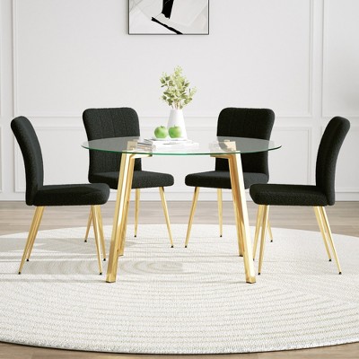 5-Piece Dining Set with Round Glass Table and 4 Armless Chairs