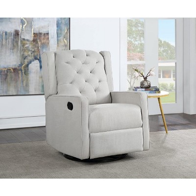 Gray Microfiber Manual Swivel Recliner with Wood Accents