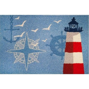 Jellybean Ocean Outpost Indoor/Outdoor Red White Lighthouse Compass Anchor Accent Rug - 1 of 3