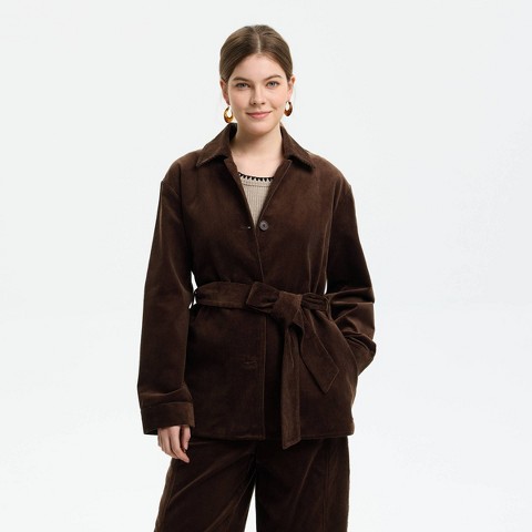 Universal Thread Women's Corduroy Belted Jacket - Universal Thread™ Blue M