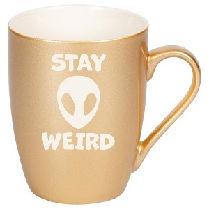100 North Alien 10 Ounce Vegas Gold Metallic Finish, Comfortably Fits Your Hands, New Bone China Coffee Tea Cup Mug, Stay Weird - 1 of 1