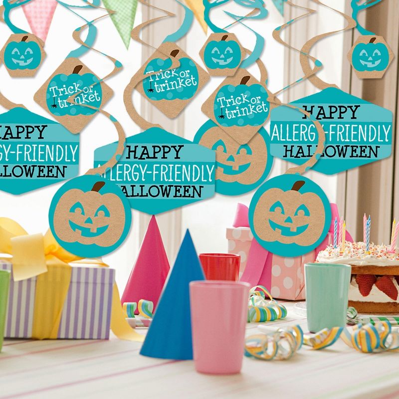 Big Dot of Happiness Teal Pumpkin - Halloween Allergy Friendly Trick or Trinket Hanging Decor - Party Decoration Swirls - Set of 40, 2 of 8
