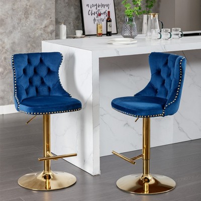 45.6"Golden Swivel Velvet Barstools Adjusatble Seat,Beige