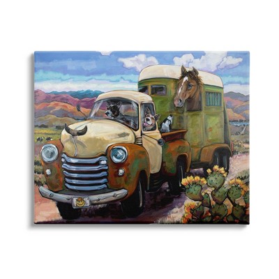 Stupell Industries Dogs Driving Vintage Rustic Truck with Horse Trolley