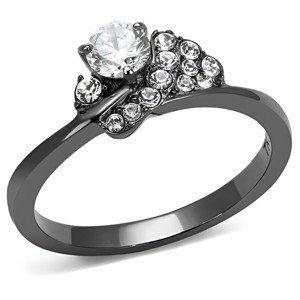 Slickblue Light Black Stainless Steel Ring, Clear CZ Center, Women’s Engagement Ring, Round Style, Sizes 5-10 - 1 of 4