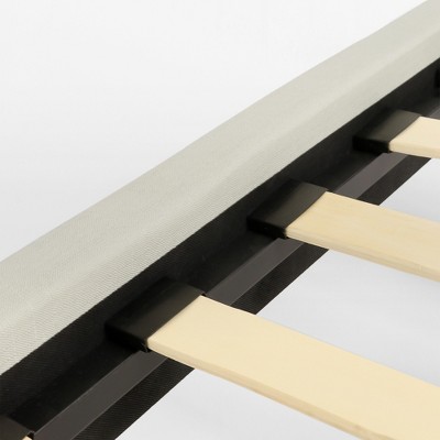 Ivory Upholstered Queen Bed with Wood Frame and Headboard