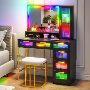 Vlsrka RGB Vanity Desk with Sliding Mirror and LED Lights - 1 of 4