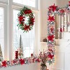 6ft Pre-Lit Christmas Garland with  Berries,  Warm  Lights, Battery Operated with Timer, Waterproof for Indoor & Outdoor Decor,Red and White - 2 of 4