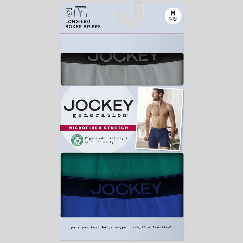 Jockey Generation™ Men's Microfiber Stretch Long Leg Boxer Briefs 3pk - Blue/Gray/Dark Teal Green, 3 of 7