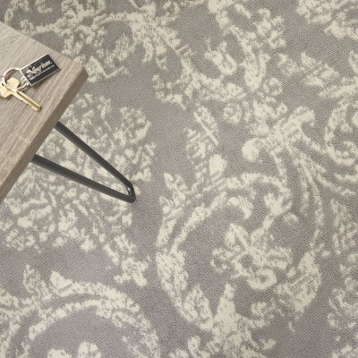 Gray and Ivory Damask 5'3" x 7'3" Synthetic Area Rug