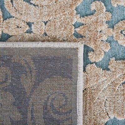 Stone and Aqua Hand-Knotted Viscose Runner Rug