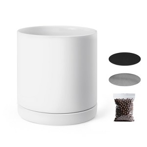 VEVOR Plant Pot,12-Inch Large Cylinder Planter with Drainage Holes,Non-Slip Pads & Detachable Saucer,Modern Ceramic Flower Pots,Tree Planter Pot,White - 1 of 4