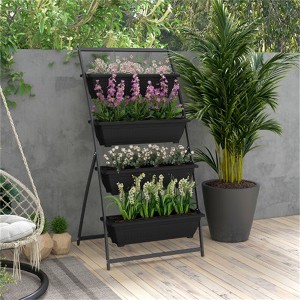 SKRAN Raised Garden Bed,4 Tier Vertical Garden Planter Set, 4 Outdoor Planter Boxes with Stand,Self Draining Design Elevated Garden for Herbs - 1 of 4