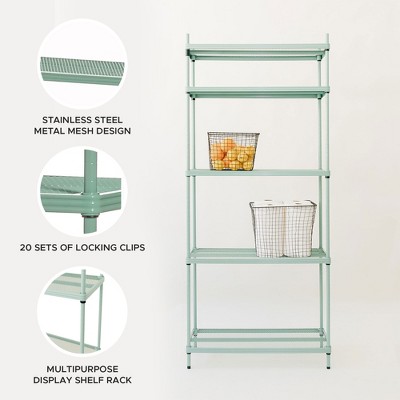 Sage Green Adjustable 5-Tier Metal Wire Shelving Unit