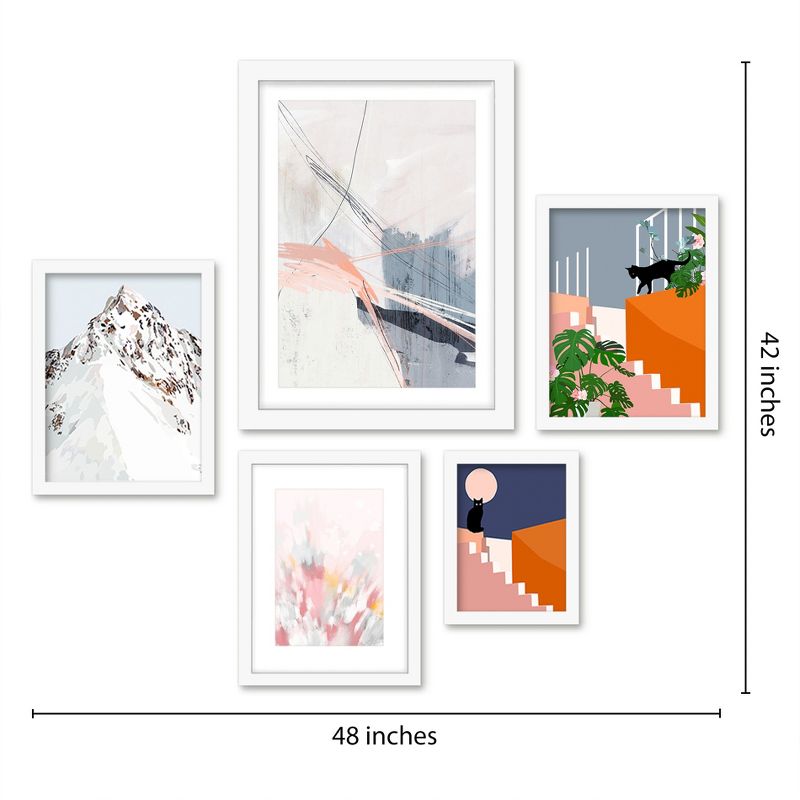 Americanflat 5 Piece White Framed Gallery Wall Art Set Abstract Modern - Pink & Orange Abstract Mountain Cat, 3 of 6